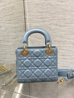 DIOR LADY MINI BAG 17 IN CERULEAN BLUE LAMBSKIN