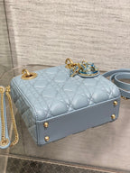 DIOR LADY MINI BAG 17 IN CERULEAN BLUE LAMBSKIN