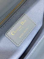 DIOR MEDIUM LADY BAG 20 IN BABY BLUE QUILTED MACROCANNAGE CALFSKIN GREY STRAP