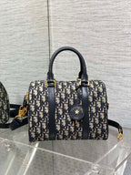 DIOR GROOVE 25 BAG IN BLACK MIX BEIGE OBLIQUE MONOGRAM JACQUARD