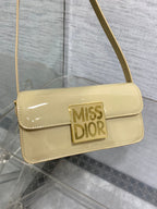DIOR FLAP BAG 18 IN WHEAT TAN PATENT CALFSKIN