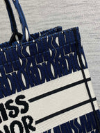 DIOR MISS MEDIUM TOTE 36 IN WHITE MIX DEEP COVE BLUE CANVAS