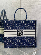 DIOR MISS LARGE TOTE 42 IN WHITE MIX DEEP COVE BLUE CANVAS