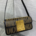 DIOR MINI FLAP BAG 18 IN BLACK LAMBSKIN WITH GOLD RHINSTONES