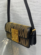 DIOR MINI FLAP BAG 18 IN BLACK LAMBSKIN WITH GOLD RHINSTONES