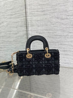 DIOR MINI LADY BAG 16 IN BLACK SATIN AND CALFSKIN WITH BEADED DESIGN