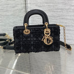 DIOR MINI LADY BAG 16 IN BLACK SATIN AND CALFSKIN WITH BEADED DESIGN