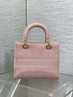 DIOR SMALL 24 LADY BAG IN PASTEL PINK CANVAS