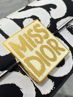 DIOR SMALL 22 FLAP BAG IN BLACK MIX WHITE LAMBSKIN WITH GOLD HARDWARE