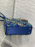 DIOR MINI 20 LADY BAG IN COBALT BLUE SATIN WITH COLORFUL EMBROIDERED BEADWORK