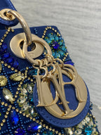 DIOR MINI 20 LADY BAG IN COBALT BLUE SATIN WITH COLORFUL EMBROIDERED BEADWORK