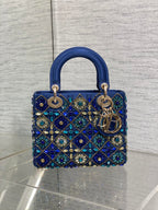 DIOR MINI 20 LADY BAG IN COBALT BLUE SATIN WITH COLORFUL EMBROIDERED BEADWORK