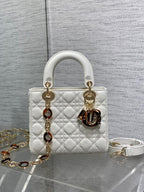 DIOR SMALL 20 LADY BAG IN WHITE MACROCANNAGE LAMBSKIN WITH GOLD HARDWARE