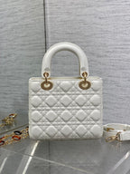 DIOR SMALL 20 LADY BAG IN WHITE MACROCANNAGE LAMBSKIN WITH GOLD HARDWARE