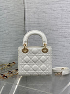 DIOR MINI 17 LADY BAG IN WHITE MACROCANNAGE LAMBSKIN WITH GOLD HARDWARE