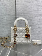 DIOR MINI 17 LADY BAG IN WHITE MACROCANNAGE LAMBSKIN WITH GOLD HARDWARE