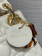 DIOR MINI 17 LADY BAG IN WHITE MACROCANNAGE LAMBSKIN WITH GOLD HARDWARE