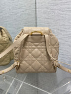 DIOR SMALL 23 CARO BACKPACK IN ALMOND BEIGE MACROCANNAGE LAMBSKIN