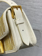 DIOR MINI 18 FLAP BAG IN WHITE LAMBSKIN WITH GOLD RHINSTONES