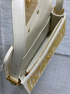 DIOR MINI 18 FLAP BAG IN WHITE LAMBSKIN WITH GOLD RHINSTONES