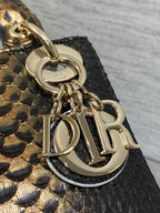 DIOR MINI 17 LADY BAG IN BLACK MIX COFFEE BROWN SNAKESKIN PATTERN LAMBSKIN