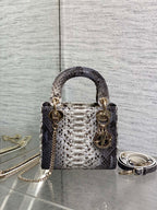 DIOR MINI 17 LADY BAG IN WHITE MIX BLACK SNAKESKIN PATTERN LAMBSKIN