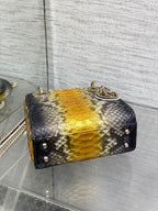 DIOR MINI 17 LADY BAG IN SUN FLOWER MIX BLACK SNAKESKIN PATTERN LAMBSKIN