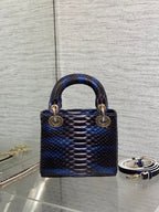DIOR MINI 17 LADY BAG IN NAVY BLUE MIX BLACK SNAKESKIN PATTERN LAMBSKIN
