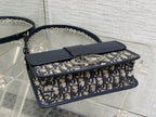 DIOR MONTAIGNE EAST-WEST 25 BAG WITH CHAIN IN NAVY BLUE LAMBSKIN AND MONOGRAM JACQUARD