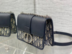 DIOR MONTAIGNE EAST-WEST 25 BAG WITH CHAIN IN NAVY BLUE LAMBSKIN AND MONOGRAM JACQUARD