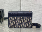 DIOR MONTAIGNE EAST-WEST 24 BAG WITH CHAIN IN NAVY BLUE LAMBSKIN AND MONOGRAM JACQUARD