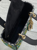 DIOR SMALL 20 BAG BLACK LAMBSKIN WITH SHOOTING STAR EMBROIDERY WOMEN 226114