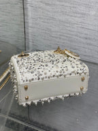 DIOR MINI 17 LADY BAG IN WHITE SATIN EMBROIDERED WITH BEADS 226310