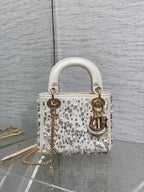 DIOR MINI 17 LADY BAG IN WHITE SATIN EMBROIDERED WITH BEADS 226310