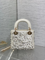 DIOR MINI 17 LADY BAG IN WHITE SATIN EMBROIDERED WITH BEADS 226310