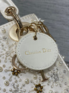 DIOR MINI 17 LADY BAG IN WHITE SATIN EMBROIDERED WITH BEADS