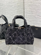 DIOR MINI 23 TOUJOURS BAG IN BLACK MIX WHITE CANNAGE TWEED WITH GOLD HARDWARE