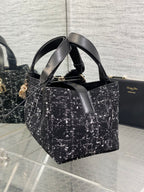 DIOR MINI 23 TOUJOURS BAG IN BLACK MIX WHITE CANNAGE TWEED WITH GOLD HARDWARE