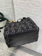 DIOR MINI 23 TOUJOURS BAG IN BLACK MIX WHITE CANNAGE TWEED WITH GOLD HARDWARE