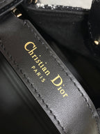 DIOR MEDIUM 28 TOUJOURS BAG IN BLACK MIX WHITE CANNAGE TWEED WITH GOLD HARDWARE