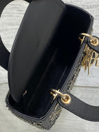 DIOR SMALL 20 BAG BLACK LAMBSKIN WITH SHOOTING STAR EMBROIDERY WOMEN