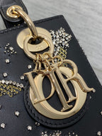DIOR SMALL 20 BAG BLACK LAMBSKIN WITH SHOOTING STAR EMBROIDERY WOMEN