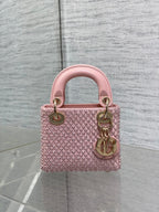 DIOR MICRO 12 LADY BAG IN BLUSH PINK SATIN WITH BEADING