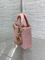 DIOR MICRO 12 LADY BAG IN BLUSH PINK SATIN WITH BEADING