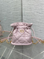 DIOR MONTAIGNE MINI 18 BUCKET BAG WITH DRAWSTRING IN BABY PINK LAMBSKIN