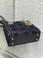 DIOR MINI 20 LADY BAG IN BLACK MIX WHITE CANNAGE TWEED WITH GOLD HARDWARE