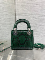 DIOR MINI 17 LADY BAG IN GREEN FOREST MIX BLACK SNAKESKIN PATTERN LAMBSKIN