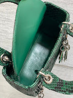 DIOR MINI 17 LADY BAG IN GREEN FOREST MIX BLACK SNAKESKIN PATTERN LAMBSKIN