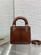 DIOR MINI 17 LADY BAG IN PEACAN BROWN METALLIC LAMBSKIN
