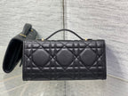 DIOR MISS CARO TOP HANDLE POUCH 24 IN BLACK MACROCANNAGE LAMBSKIN